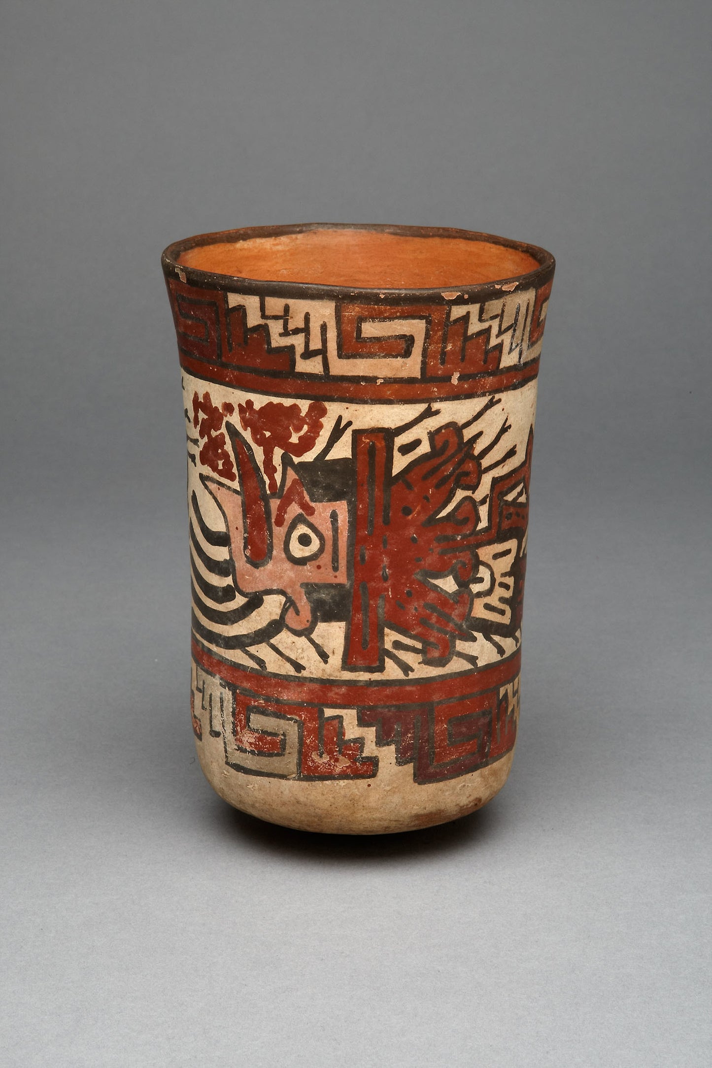 Beaker Depicting a Decapitated Head Wearing an Intricate Headdress -  Nazca,  Poster Print Wall Art