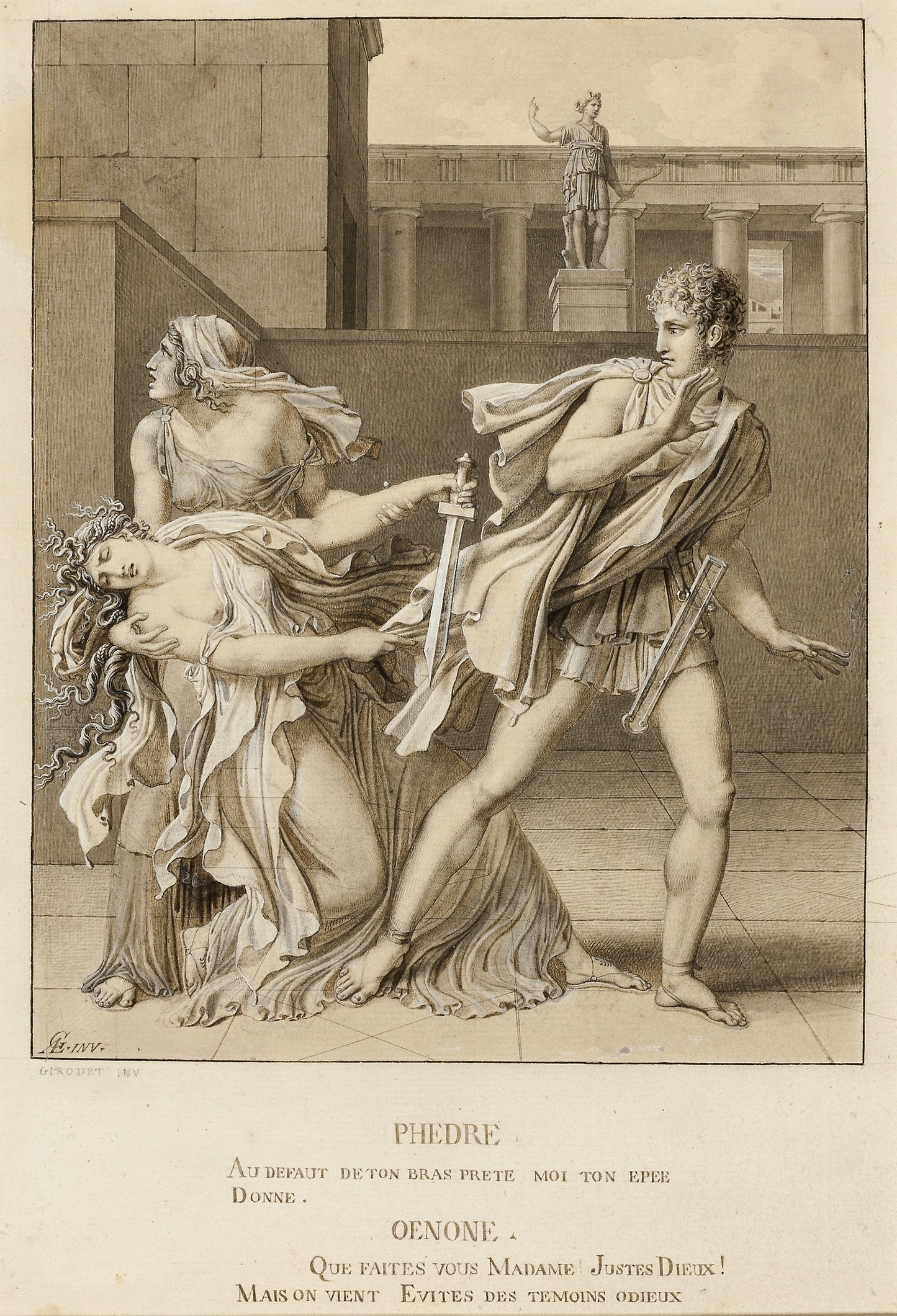 Phaedre, Having Declared Her Passion, Attempts to Kill Herself with the Sword of Hippolytus -  Anne-Louis Girodet de Roucy-Trioson,  Poster Print Wall Art