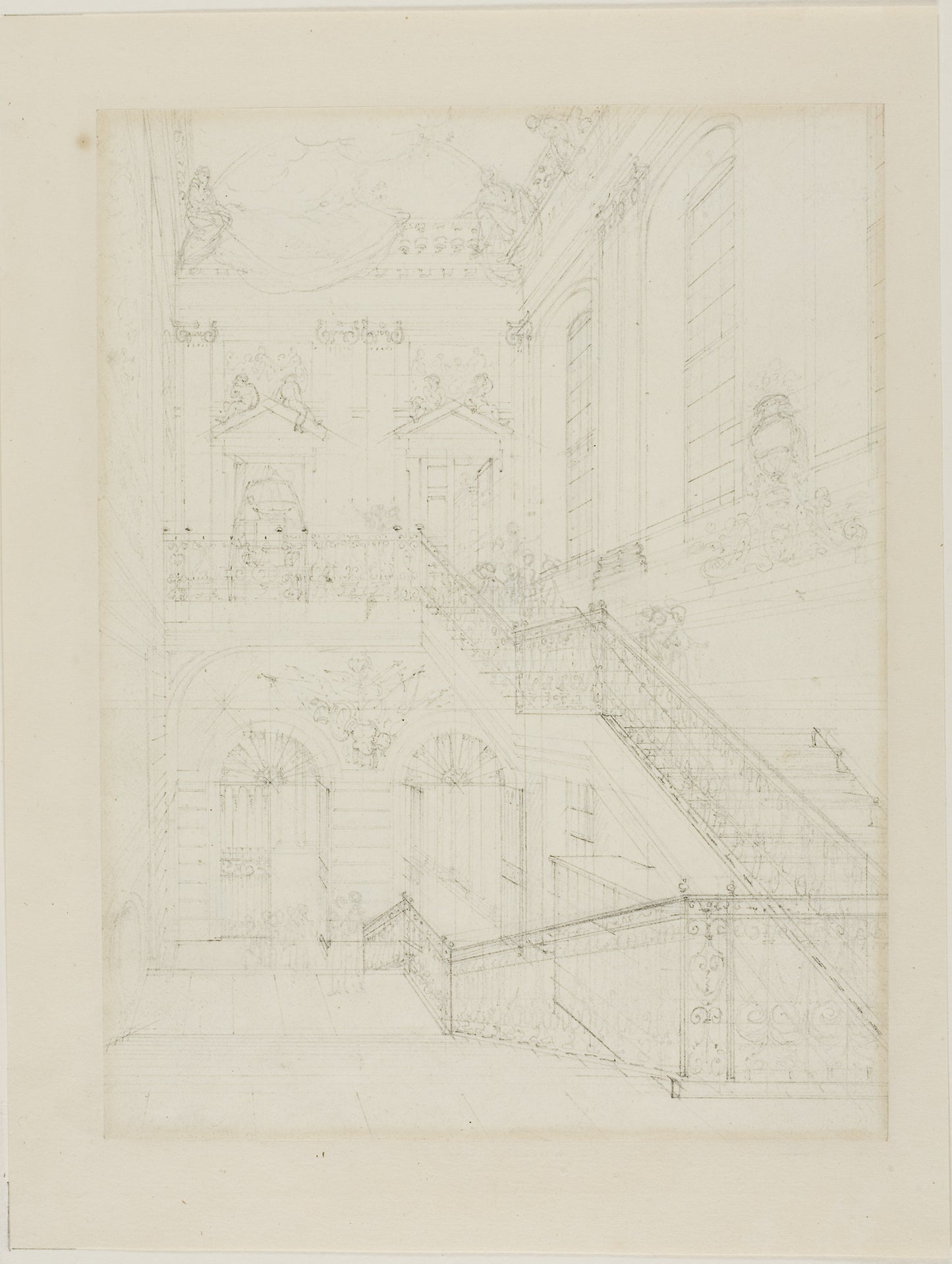 Study for The Hall and Staircase, British Museum, from Microcosm of London -  Augustus Charles Pugin (English, born France, 1762-1832),  Poster Print Wall Art