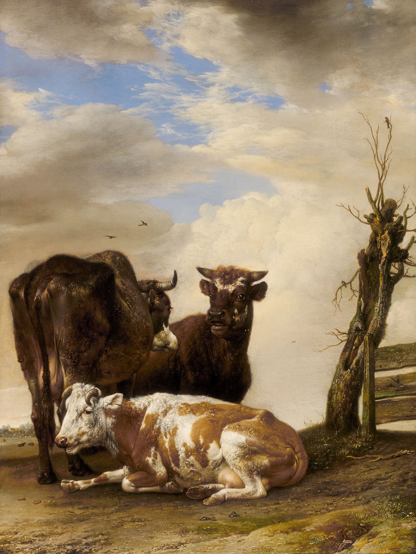 Two Cows and a Young Bull beside a Fence in a Meadow: Paulus Potter, Poster Print Wall Art