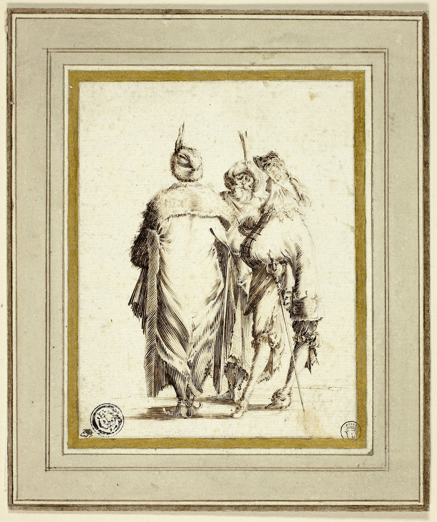 European Courtier and Two Turks, Conversing -  Attributed to Stefano della Bella,  Poster Print Wall Art