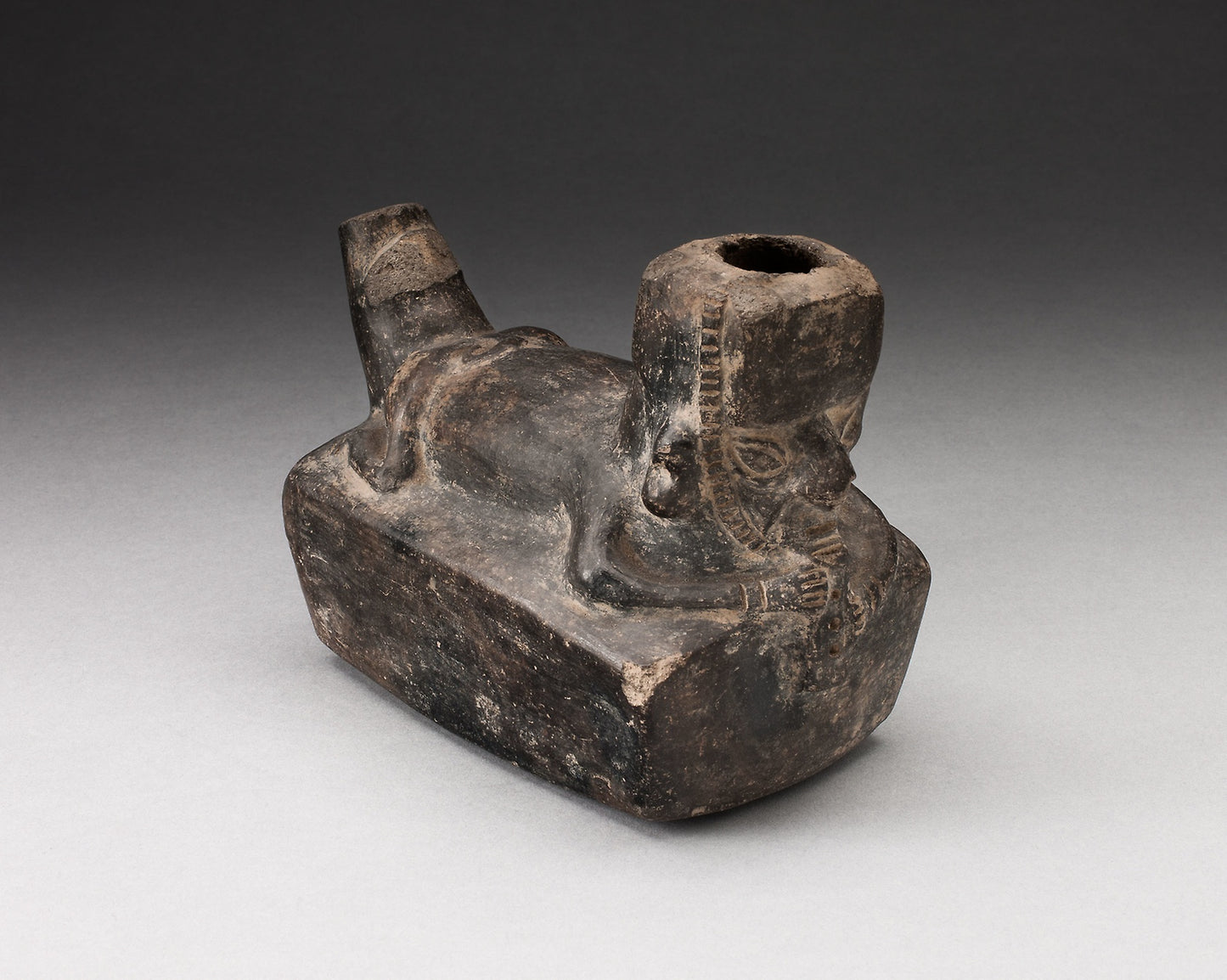 Vessel in the Form of a Flute-Player Laying atop Rectangle Shape -  Chimú,  Poster Print Wall Art