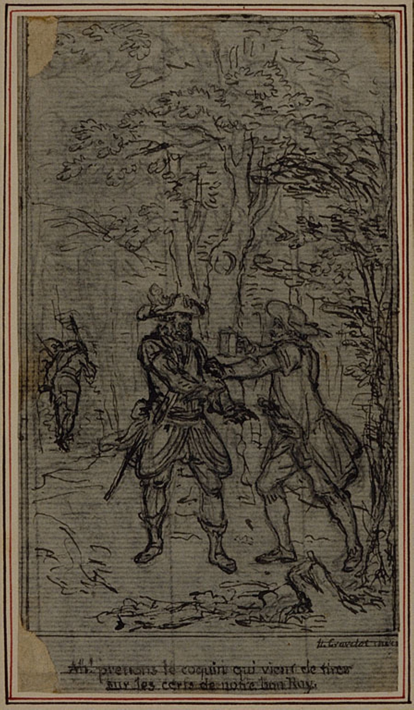 Study for Vignette-Frontispiece of Colle's "La Partie de Chasse de Henri IV", Act II -  Hubert François Gravelot,  Poster Print Wall Art