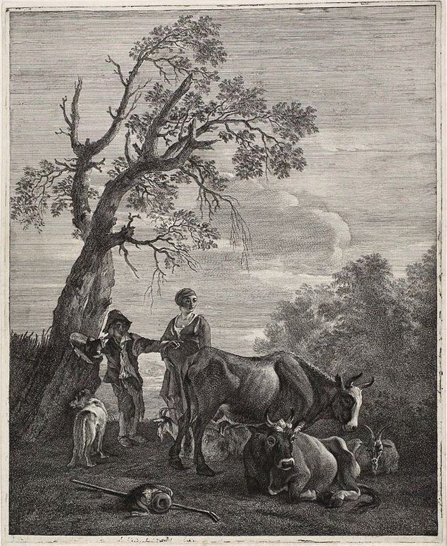 A Resting Herd: Cornelis Visscher (Dutch, c. 1629-1658),16x12"(A3) Poster