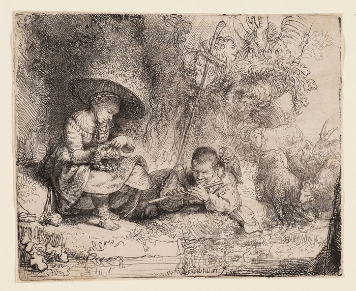 The Flute Player: Rembrandt van Rijn,16x12