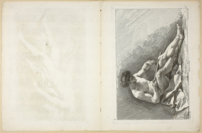Figure (recto and verso), from Seconde livre de figures d’Academies gravées en Partie par les Professeurs de l’ Académie Royale: Jean-Baptiste Perronneau (French, 1715-1783); after Carle van Loo (French, 1705-1765),16x12
