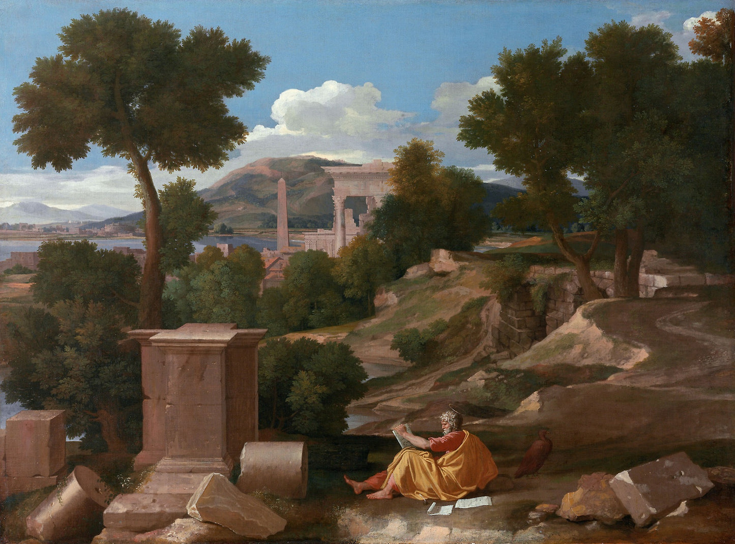 Landscape with Saint John on Patmos: Nicolas Poussin, Poster Print Wall Art