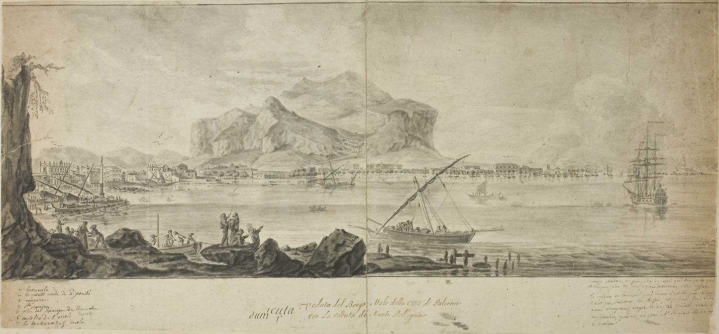 View of the City and Harbor of Palermo with a View of Monte Pellegrino -  Adrien Manglard,  Poster Print Wall Art