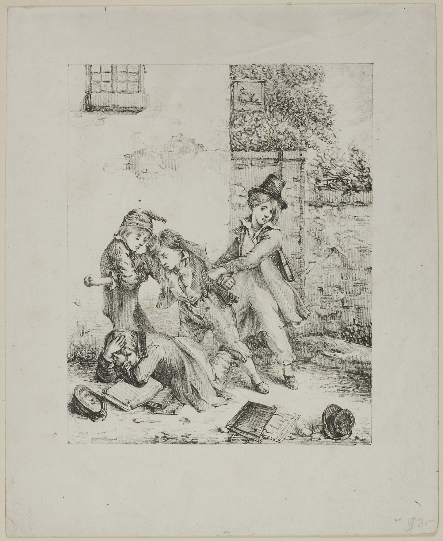 Schoolboys Fighting -  Auguste Bry,  Poster Print Wall Art