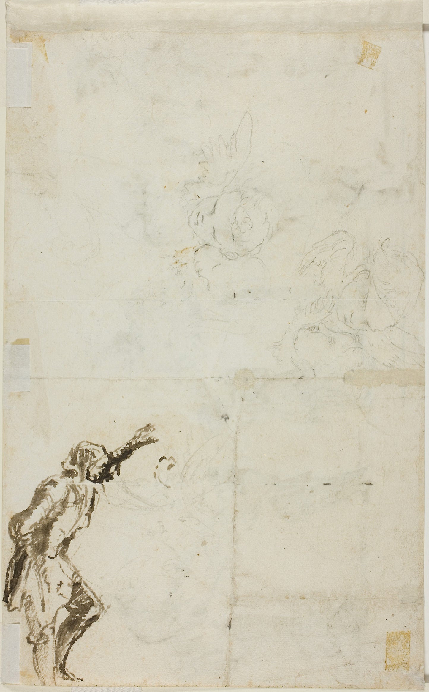 Sheet of Sketches -  Standing Man with Raised Arm, Cherubim -  Giovanni Battista Piranesi,  Poster Print Wall Art