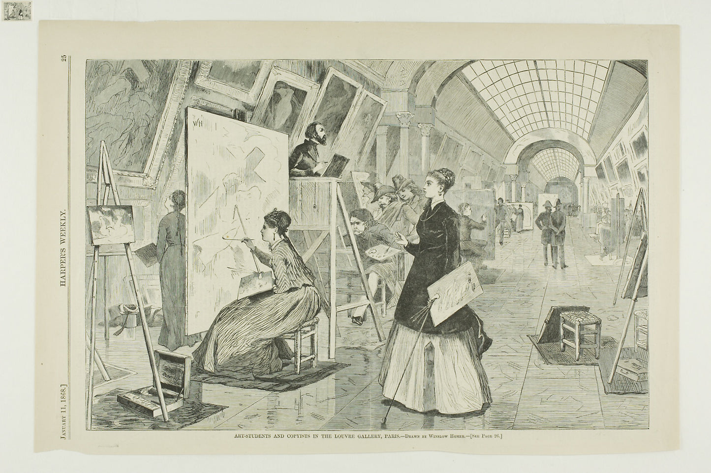 Art Students and Copyists in the Louvre Gallery, Paris -  Winslow Homer (American, 1836-1910),  Poster Print Wall Art