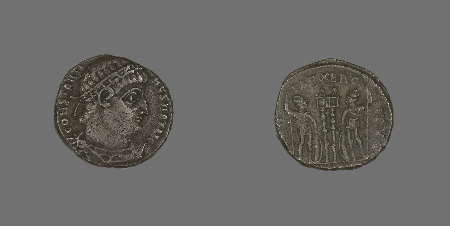 Coin Portraying Emperor Constantine I or Emperor Constantine II -  Roman,  Poster Print Wall Art