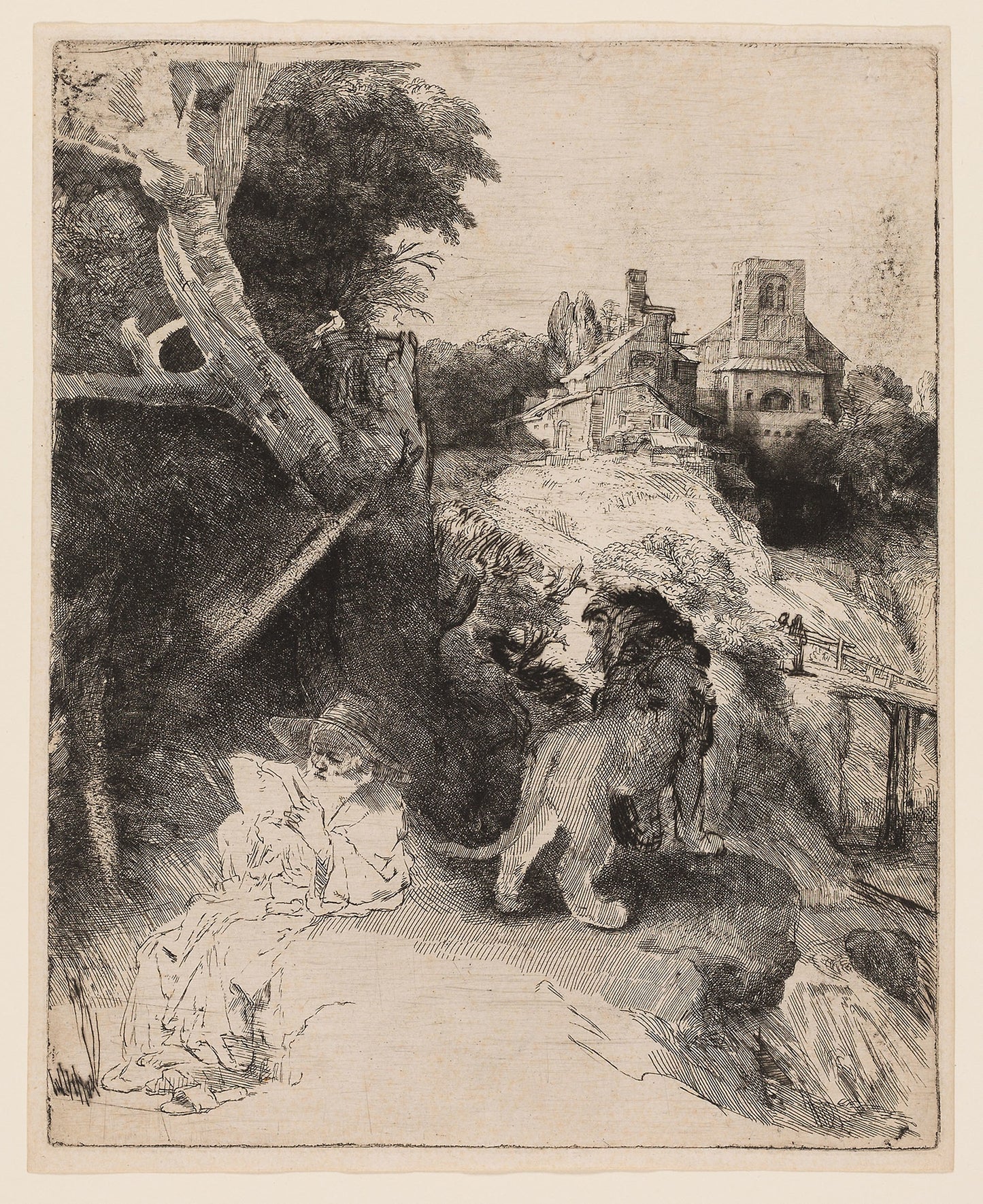 St. Jerome Reading in an Italian Landscape -  Rembrandt van Rijn,  Poster Print Wall Art