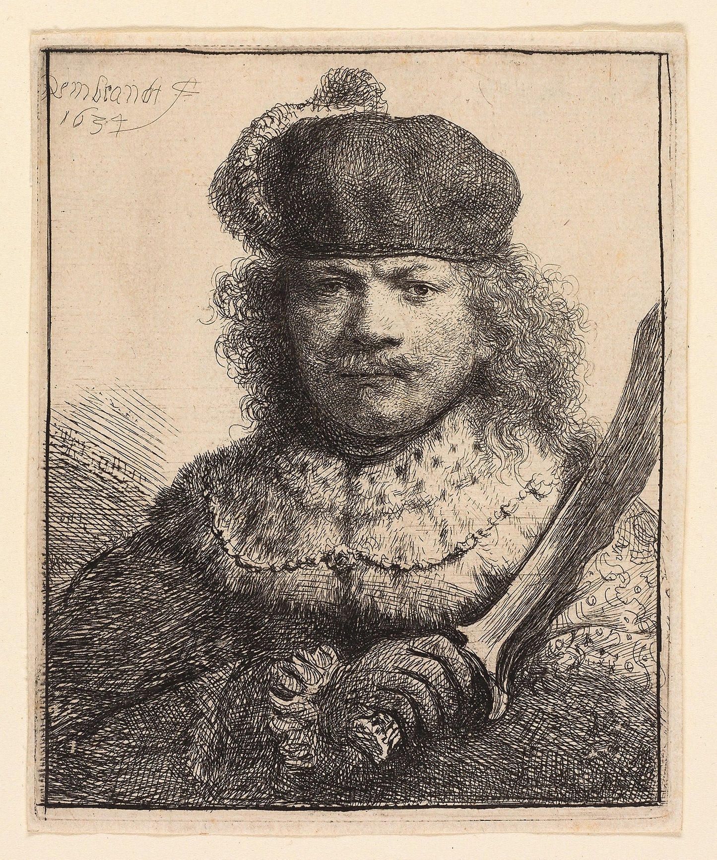 Self-Portrait with Raised Sabre -  Rembrandt van Rijn,  Poster Print Wall Art