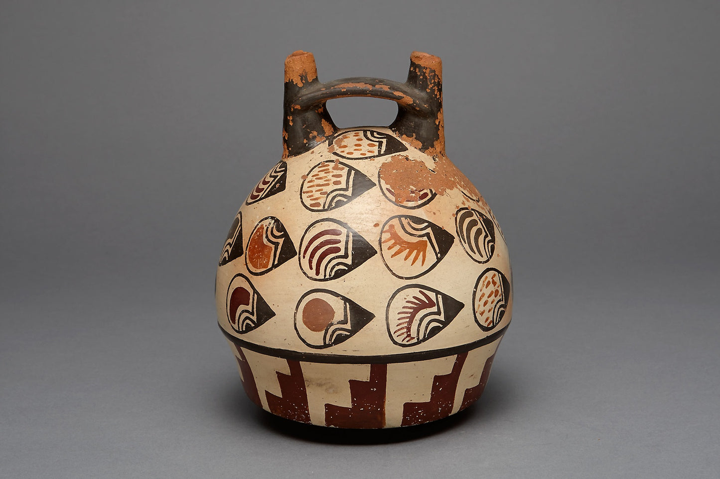 Bridge Vessel Depicting Abstract Motifs, Likely Beans or Seeds -  Nazca,  Poster Print Wall Art