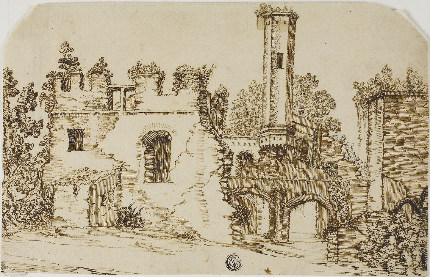 Ruins of Castle -  Style of Ercole Bazicaluva (Italian, c. 1600-1661),  Poster Print Wall Art