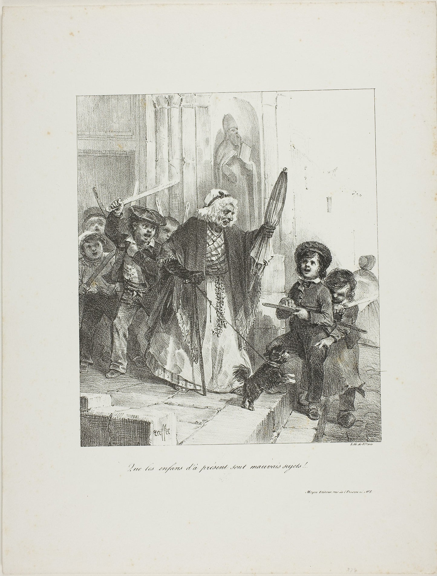 Children these days are a bad lot! -  Denis Auguste Marie Raffet (French, 1804-1860),  Poster Print Wall Art