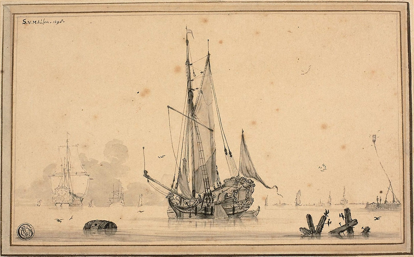 Harbor Scene with Ships at Rest and Piling -  Sieuwert van der Meulen,  Poster Print Wall Art