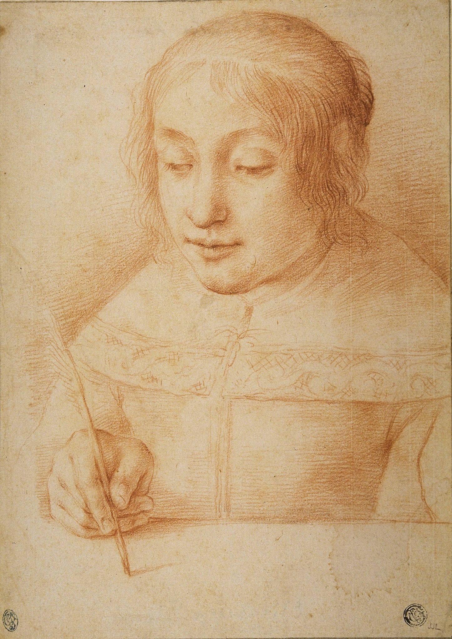 Young Woman Writing or Drawing -  Attributed to Elisabetta Sirani,  Poster Print Wall Art