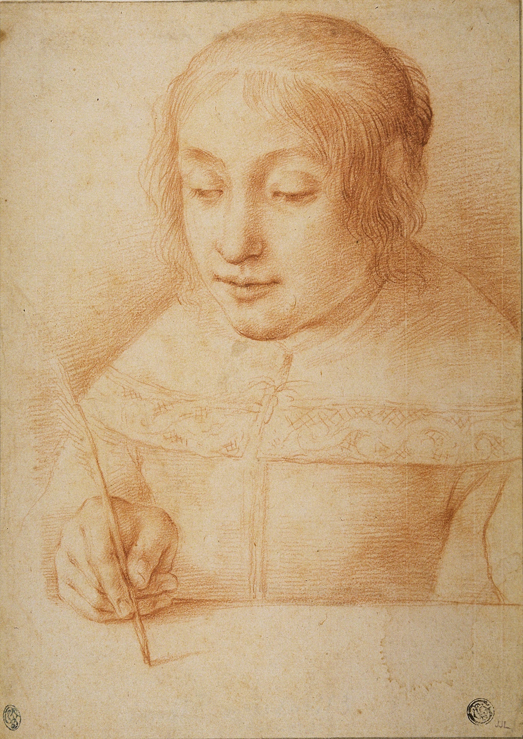 Young Woman Writing or Drawing: Attributed to Elisabetta Sirani,16x12"(A3) Poster