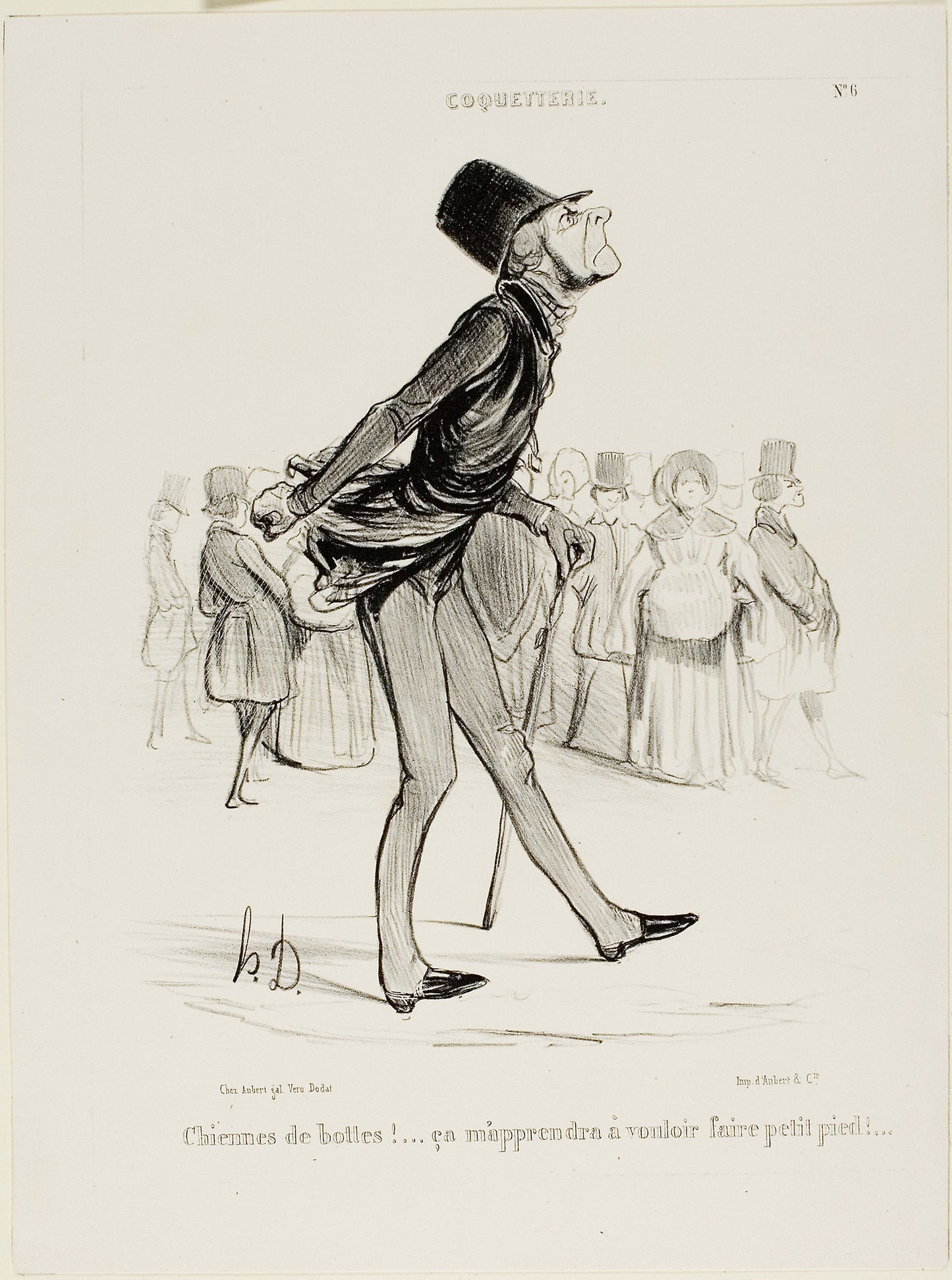 Damn Boots! That Will Teach Me to Take Smaller Steps...” plate 6 from Coquetterie -  Honoré Victorin Daumier,  Poster Print Wall Art