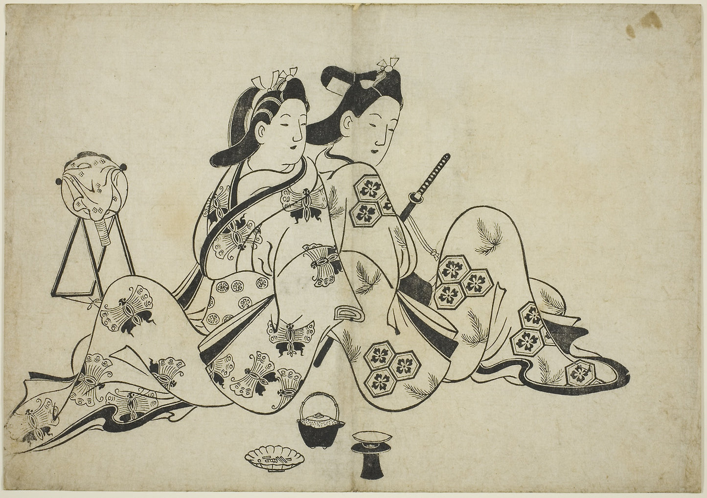 Back to back, from a series of 12 prints -  Attributed to Furuyama Moroshige,  Poster Print Wall Art