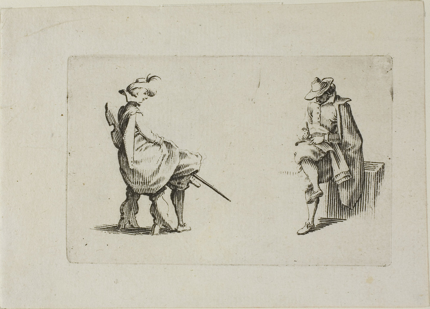 Two Seated Men, from The Caprices -  Jacques Callot,  Poster Print Wall Art