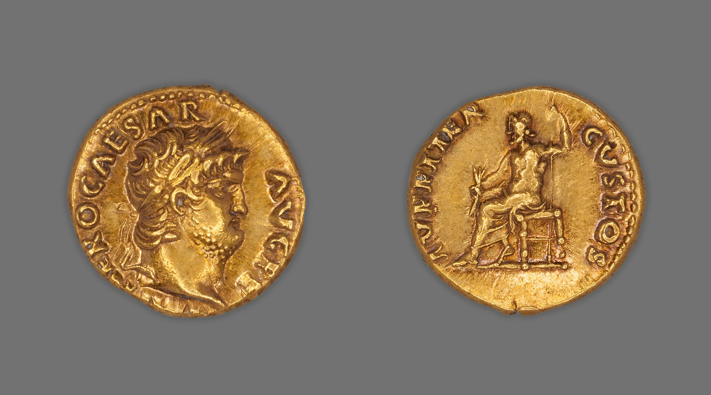 Aureus (Coin) Portraying Emperor Nero -  Roman, minted in Rome,  Poster Print Wall Art