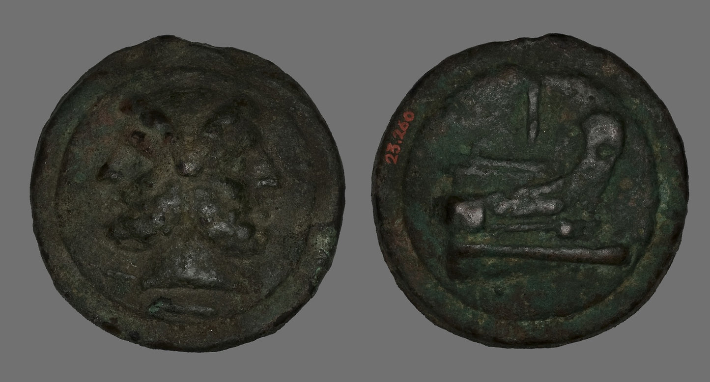 As (Coin) Depicting the God Janus -  Roman,  Poster Print Wall Art