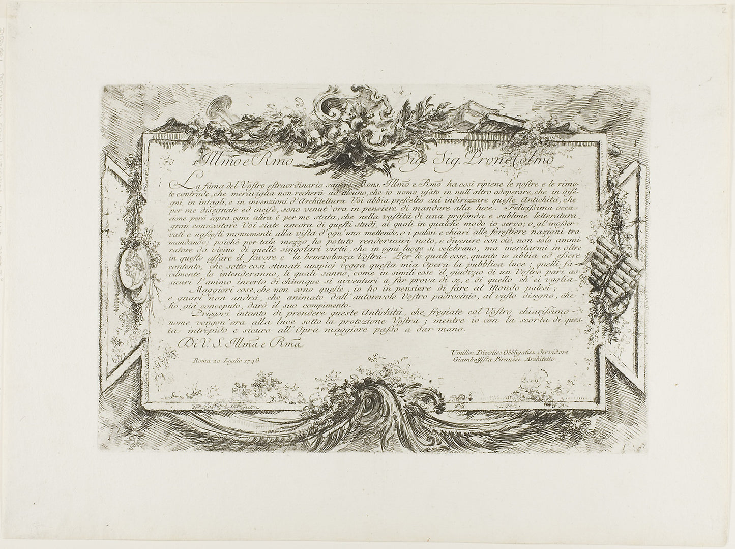 Dedication to Giovanni Bottari, from Some Views of Triumphal Arches and other monuments -  Giovanni Battista Piranesi,  Poster Print Wall Art