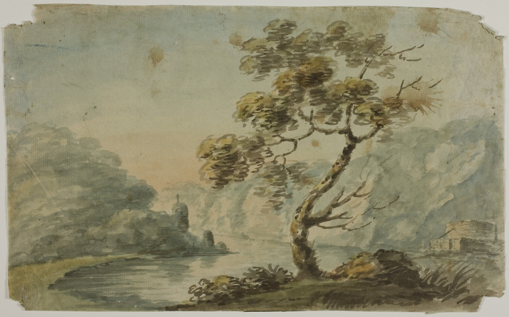 Windswept Landscape: Possibly attributed to Nicholas Pocock (English, 1740-1821),16x12"(A3) Poster