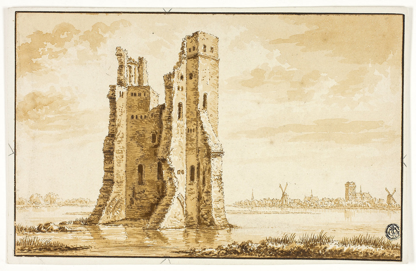 Ruins of the Merwede Manor seen from the Front with Dordrecht in the Background: Abraham Rademaker, Poster Print Wall Art
