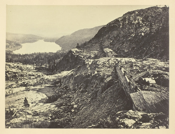 Summit of Sierra Nevada, Snow Sheds in Foreground, Donner Lake in the Distance, C. P. R. R.: Andrew J. Russell ,16x12