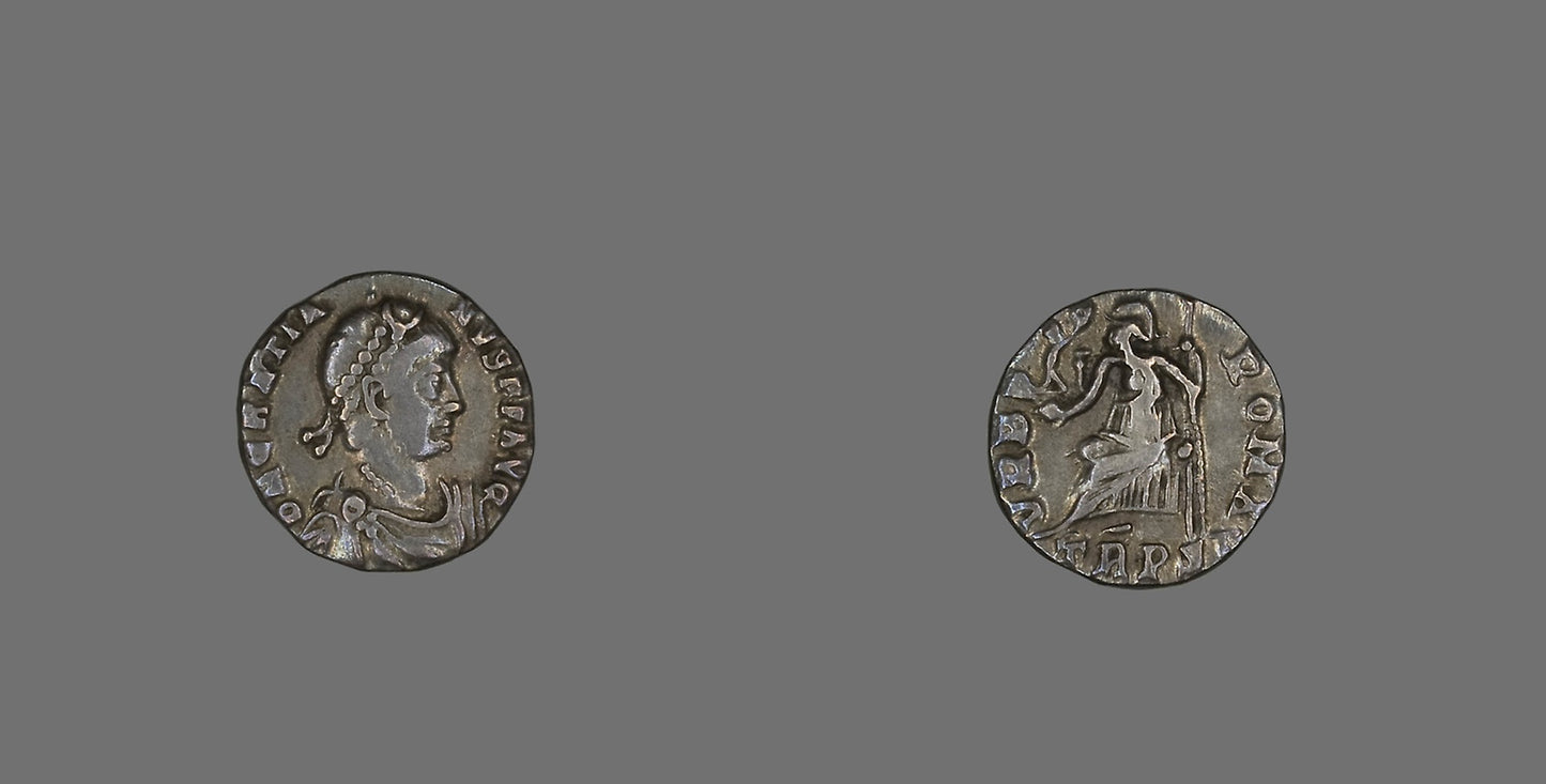 Coin Portraying Emperor Gratian -  Roman, minted in Trier,  Poster Print Wall Art