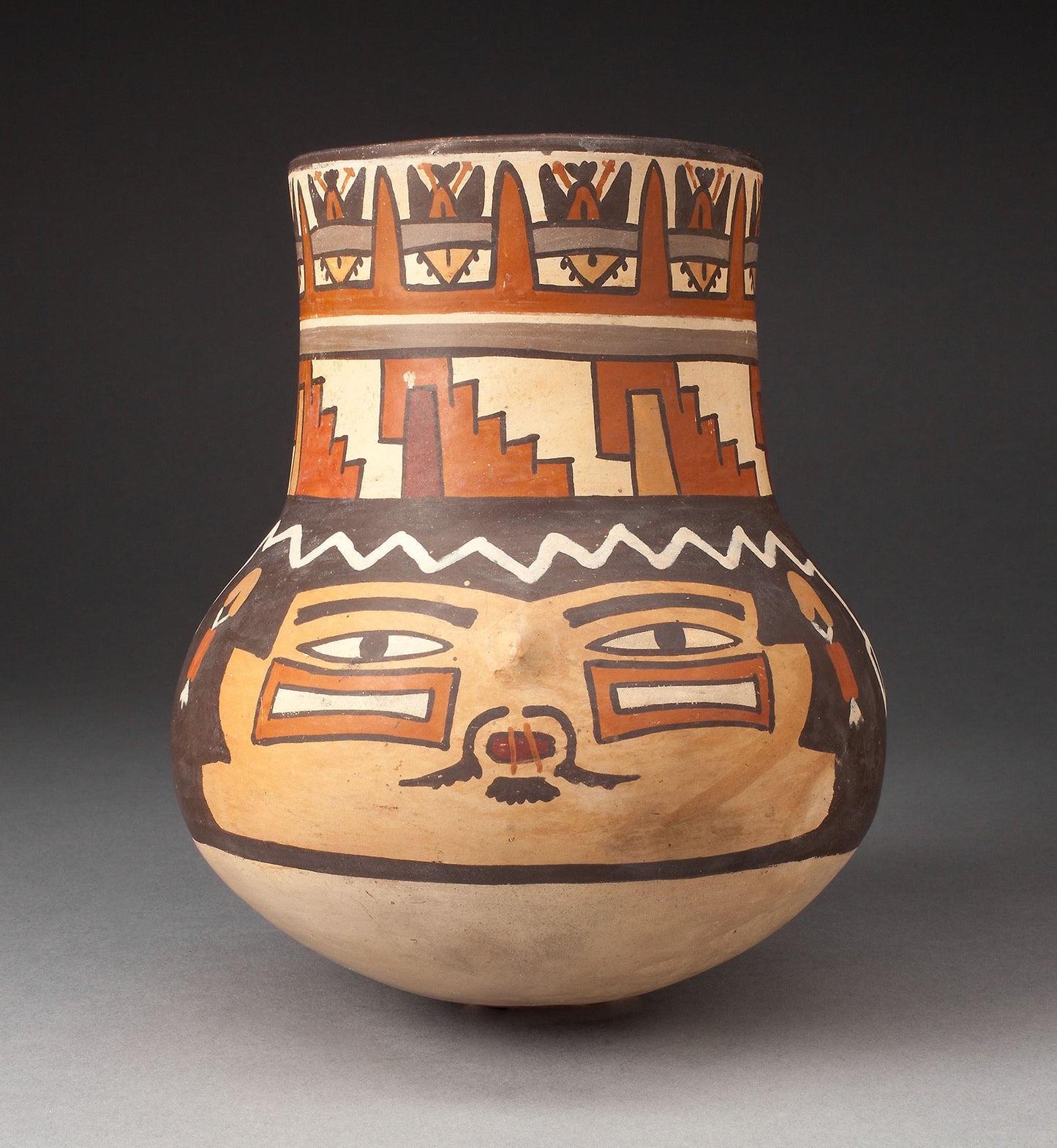 Beaker Depicting a Human Head with Bound Lips and Geometric Motifs -  Nazca,  Poster Print Wall Art