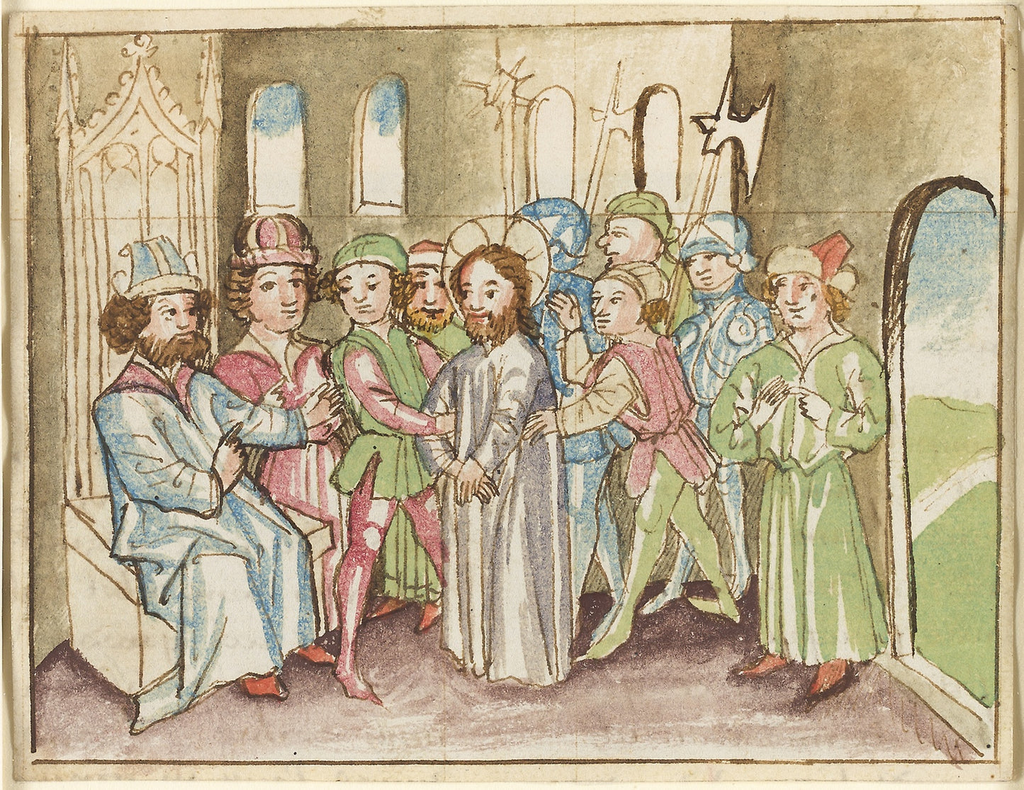 Christ before the High Priest Annas, from a Plenarium -  German Painter,  Poster Print Wall Art