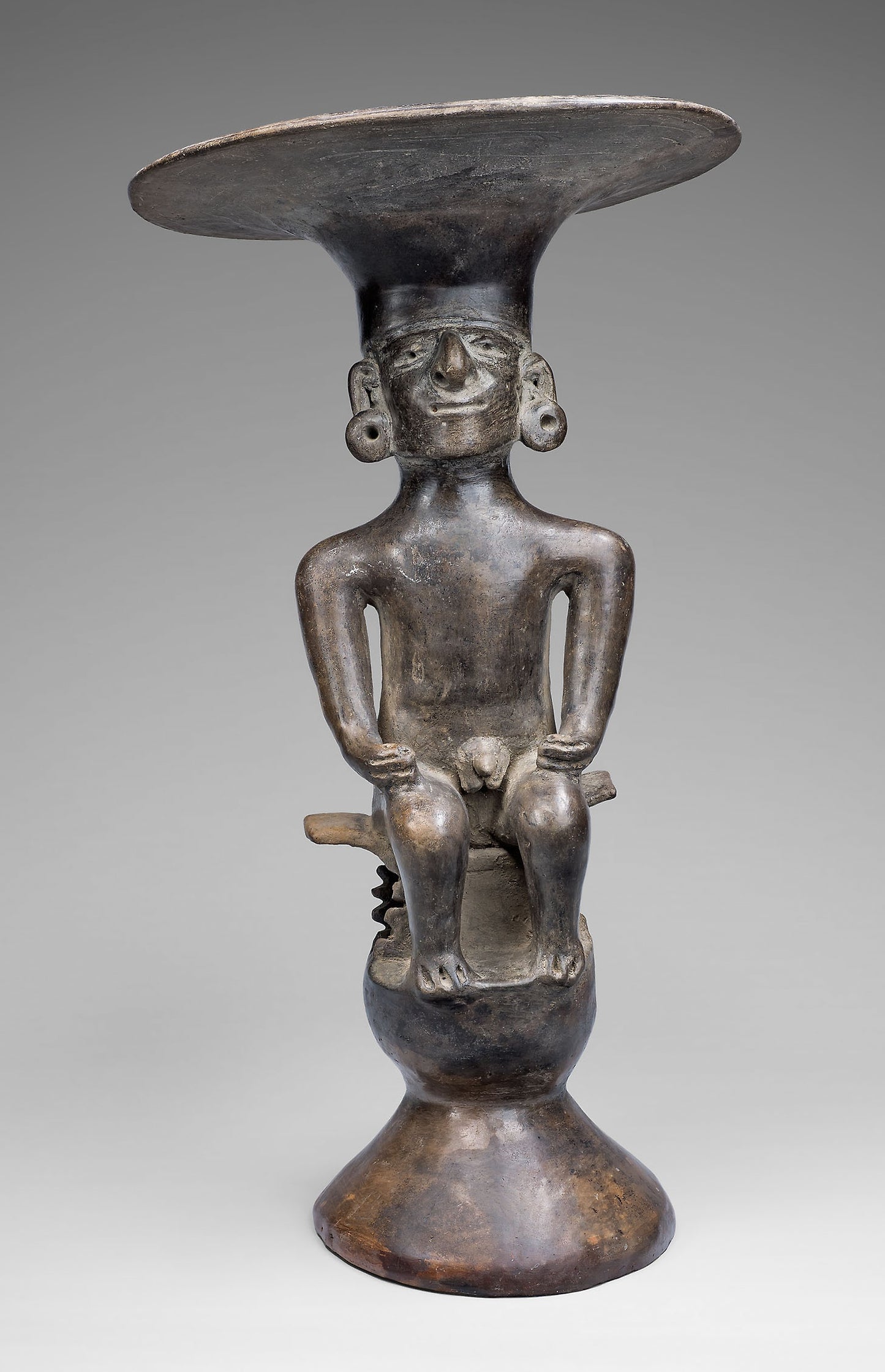 Blackware Vessel with Flaring Rim in the Form of a Seated Figure -  Manteño,  Poster Print Wall Art