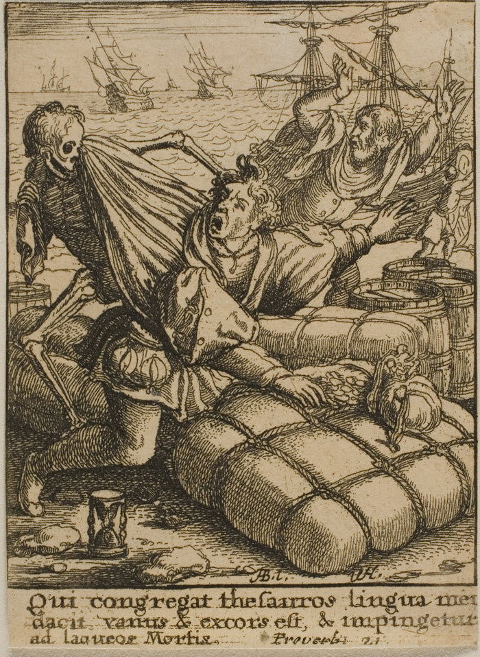 The Merchant and Death: Wenceslaus Hollar (Czech, 1607-1677),16x12