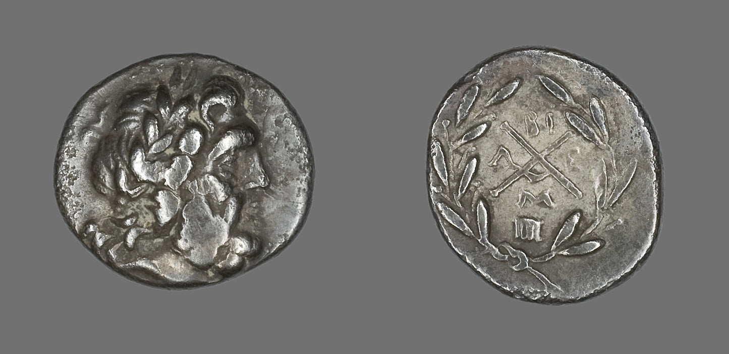 Hemidrachm (Coin) Depicting the God Zeus Amarios -  Greek, minted in Megalopolis,  Poster Print Wall Art