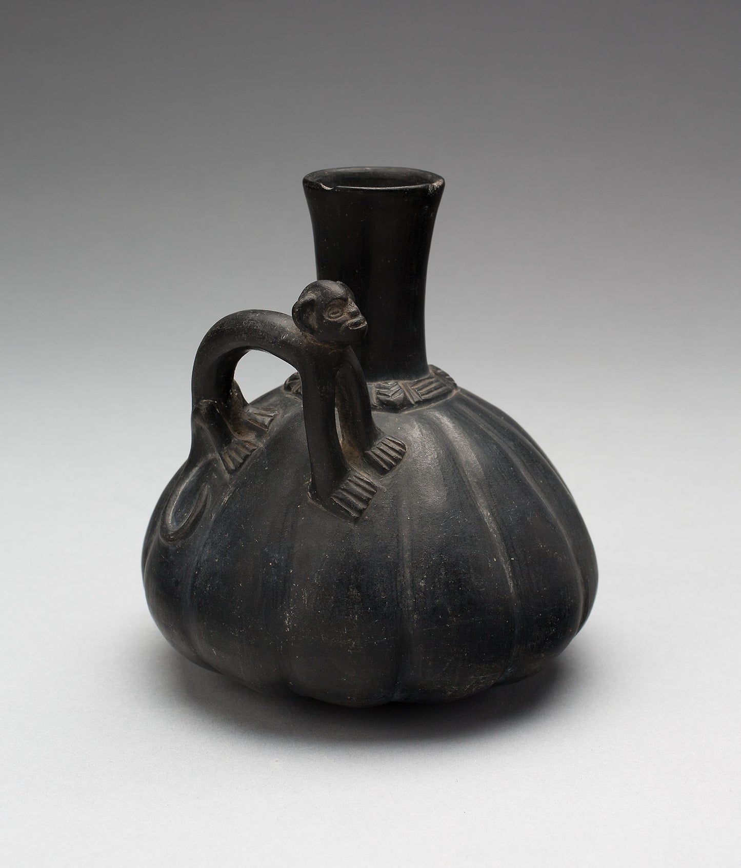 Gourd-Shaped Blackware Jar with Modeled Monkey Handle -  Possibly Lambayeque or Inca-Chimu,  Poster Print Wall Art