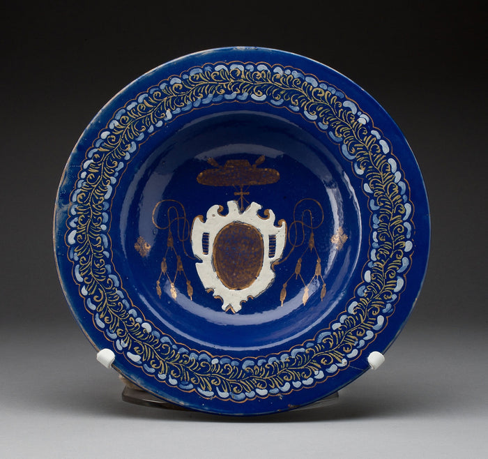 Plate with (Effaced) Arms of an Ecclesiastical Patron: Italian, Castelli,16x12
