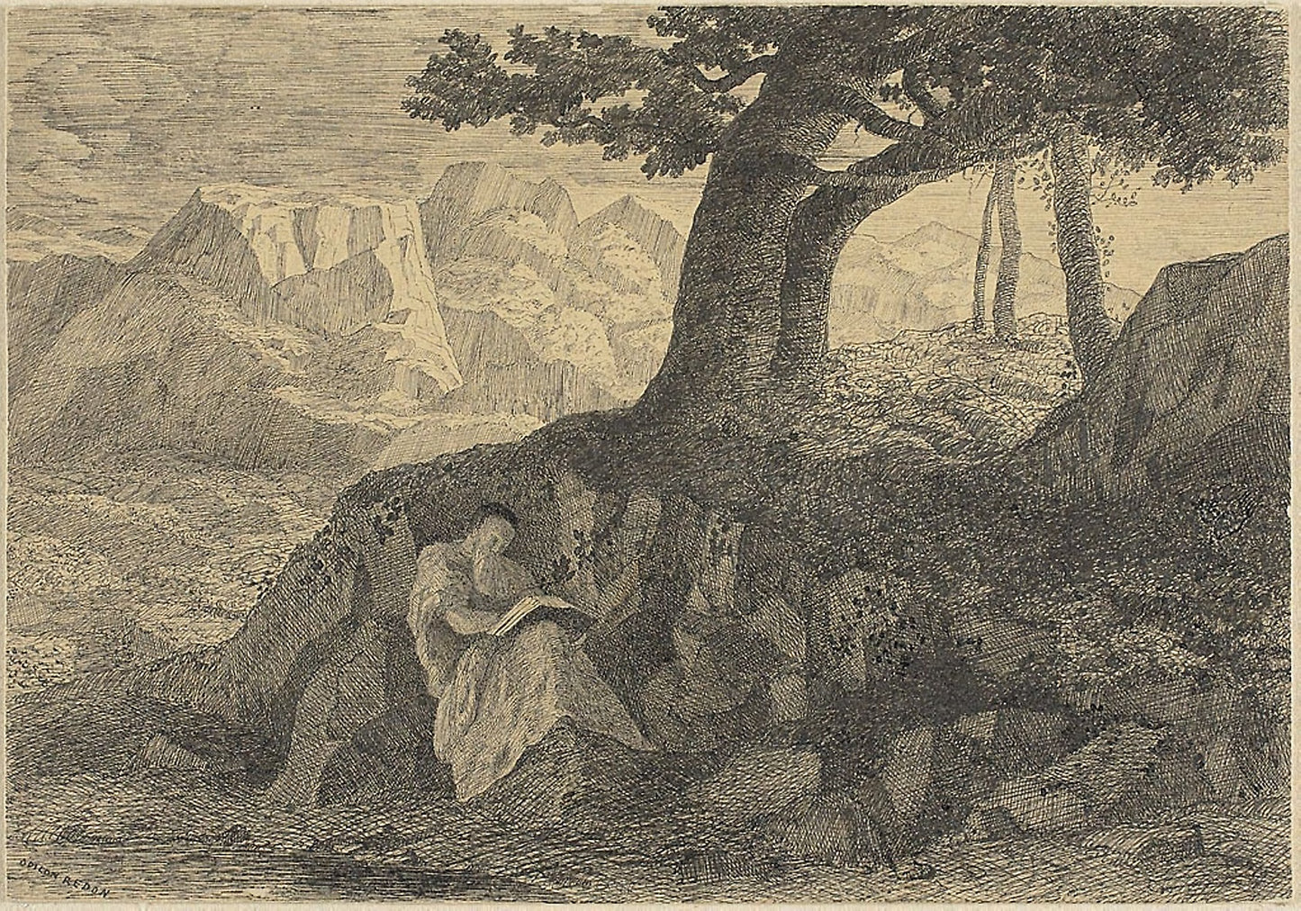 Hermit in Landscape -  Odilon Redon,  Poster Print Wall Art