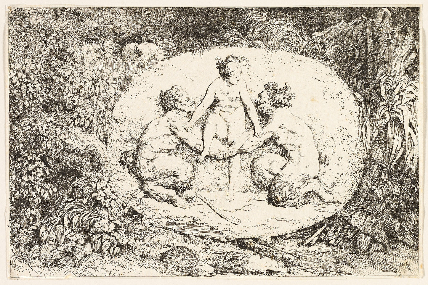 Nymph Sitting on the Hands of Two Satyrs from Bacchanales, or Satyrs' Games -  Jean Honoré Fragonard,  Poster Print Wall Art