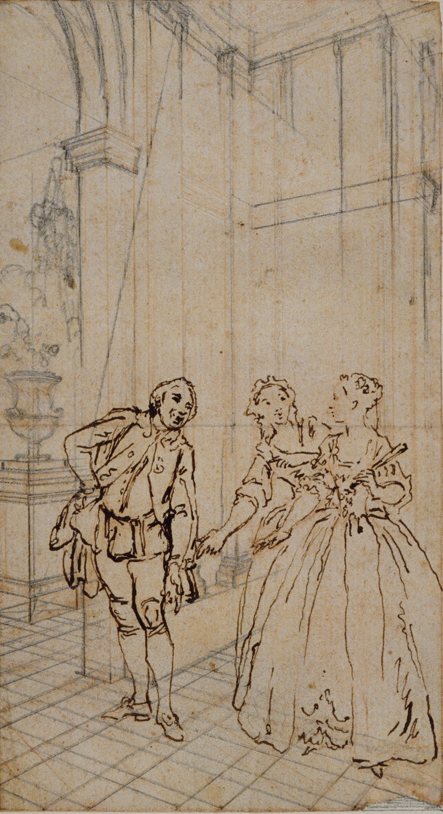 Literary Illustration with Gentleman and Two Ladies in Interior -  Hubert François Gravelot,  Poster Print Wall Art
