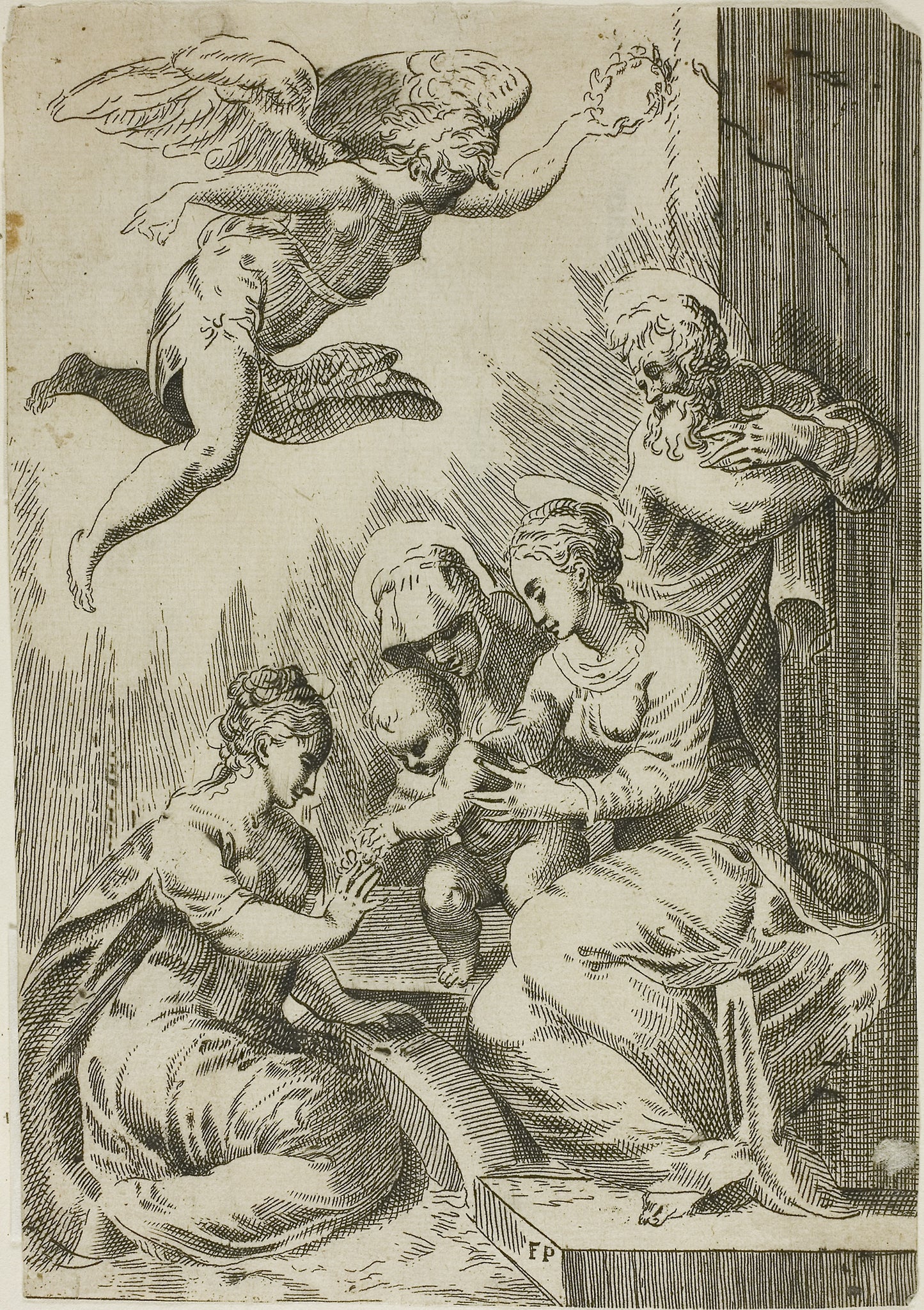 Holy Family Crowned -  an Angel -  After Parmigianino ,  Poster Print Wall Art