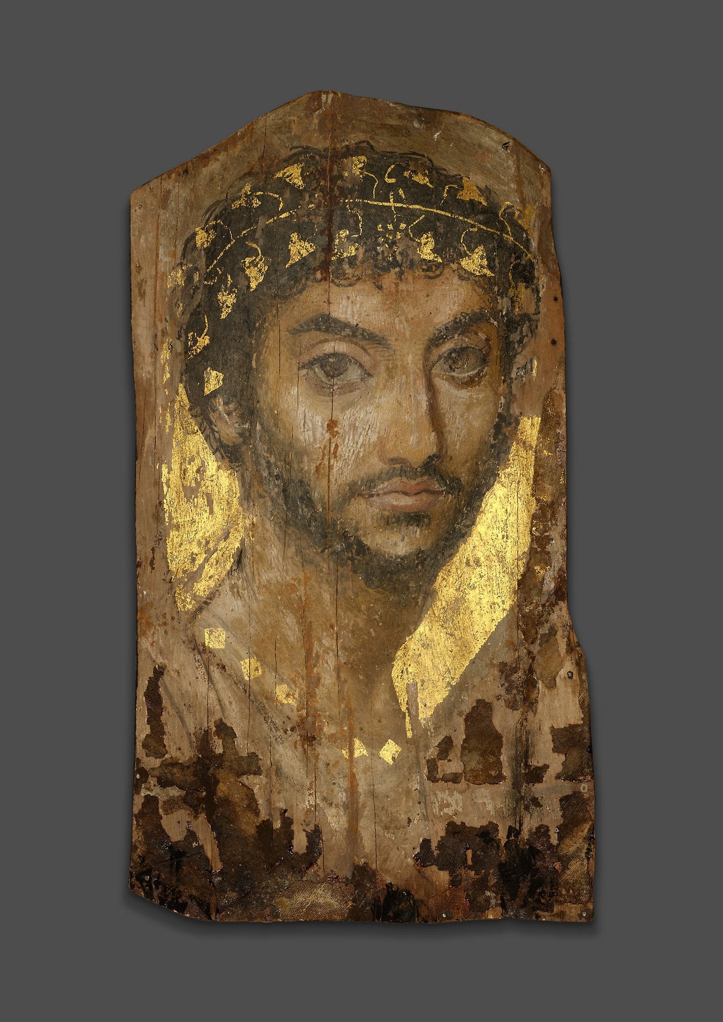 Mummy Portrait of a Man Wearing an Ivy Wreath: Roman, Poster Print Wall Art