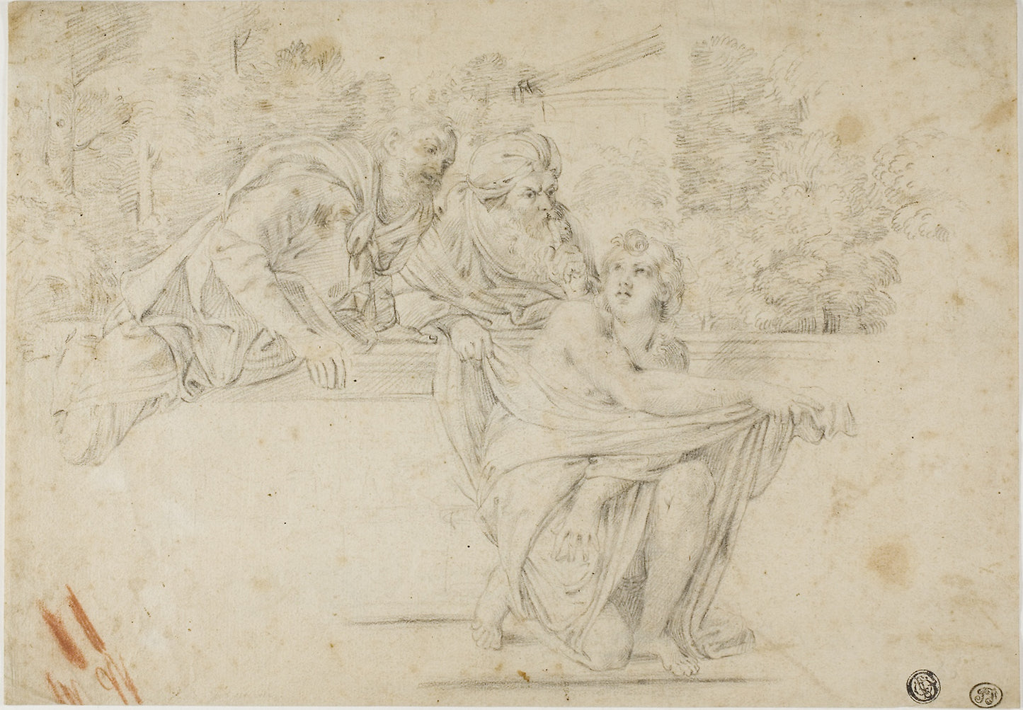 Susanna and the Elders (recto); Profile Head of Woman (verso) -  After Annibale Carracci,  Poster Print Wall Art