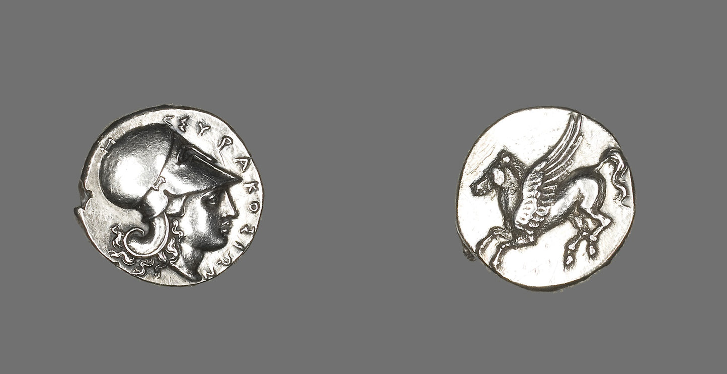 Stater (Coin) Depicting the Goddess Athena -  Greek, minted in Syracuse, Sicily,  Poster Print Wall Art