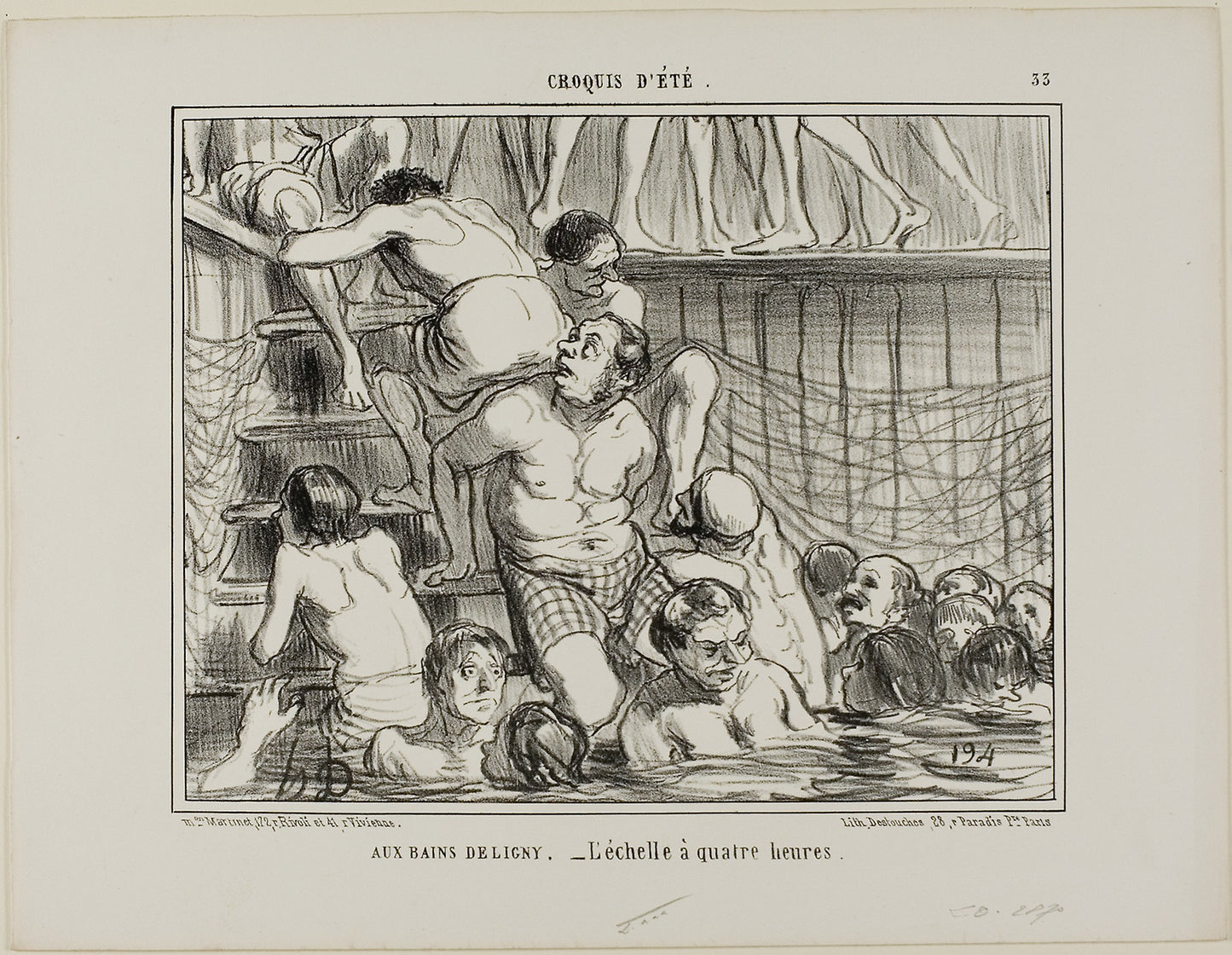 At the Deligny Baths. - The ladder at 4 p.m., plate 33 from Croquis D'été -  Honoré Victorin Daumier,  Poster Print Wall Art