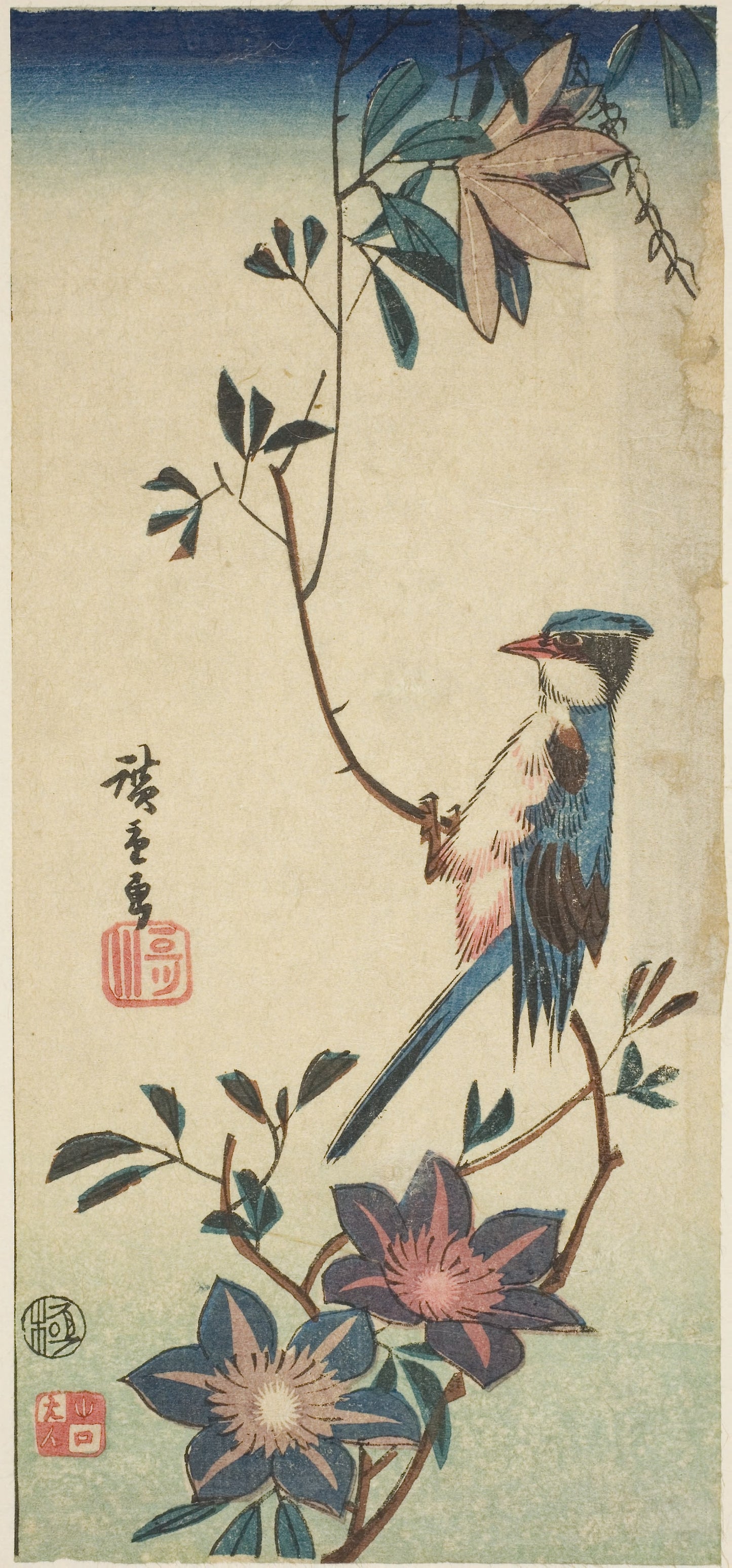 Blue bird on clematis -  Utagawa Hiroshige ?? ??,  Poster Print Wall Art